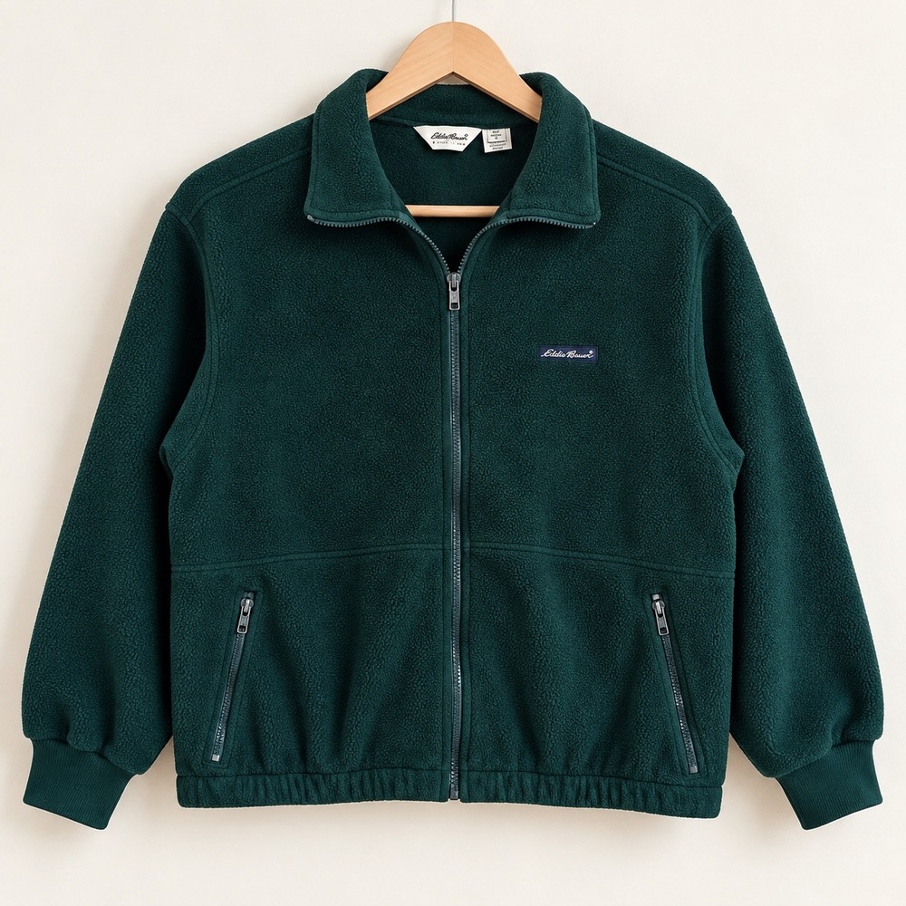 Eddie Bauer Mens Vintage Polartec Fleece Jacket Forest Green Full Zip Large